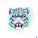 purple and green snow leopard tattoo design idea