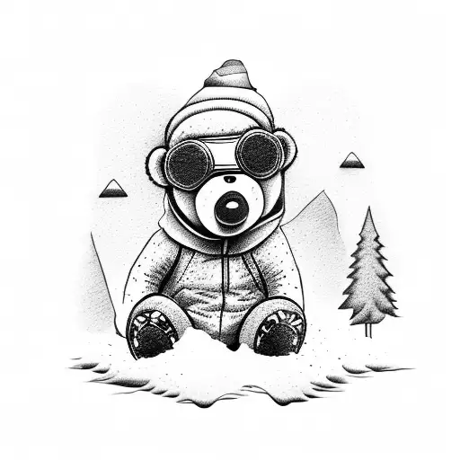 a teddy bear with snowboarding goggles tattoo design idea