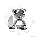 a teddy bear with snowboarding goggles tattoo design idea