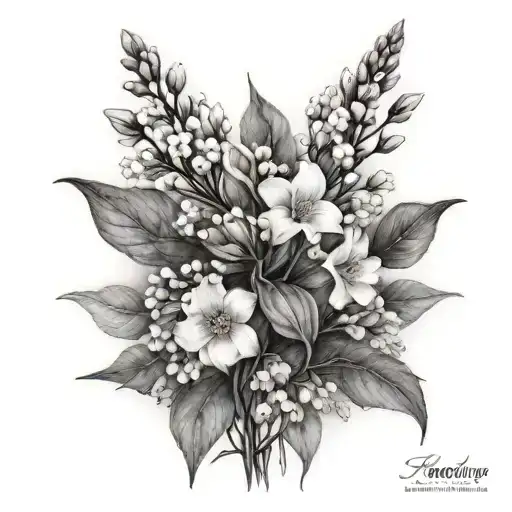 black and grey lavender and babys breath flowers background/filler tattoo design idea