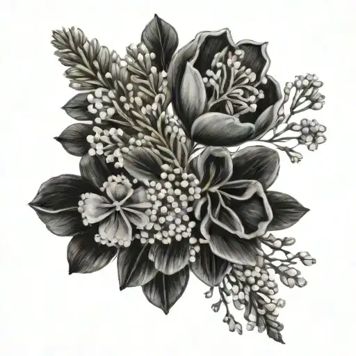 black and grey lavender and babys breath flowers background/filler tattoo design idea
