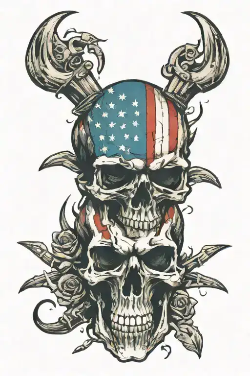 diesel skulls American flag skin ripping apart yet connected tattoo design idea