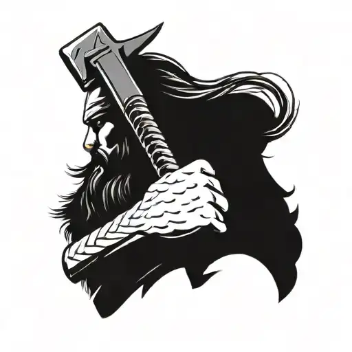 Thor head holding a hammer over shoulder tattoo tattoo design idea