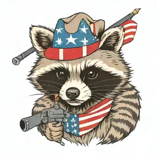 raccoon with an m4 american flag tactical  tattoo design idea