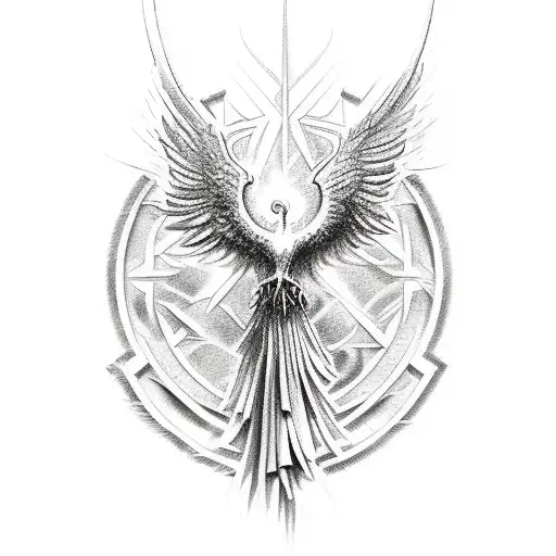 Sketch a Corinthians-inspired phoenix rising from ashes with intricate details tattoo design idea