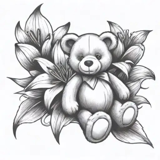 Lily flower and teddy bear  tattoo design idea