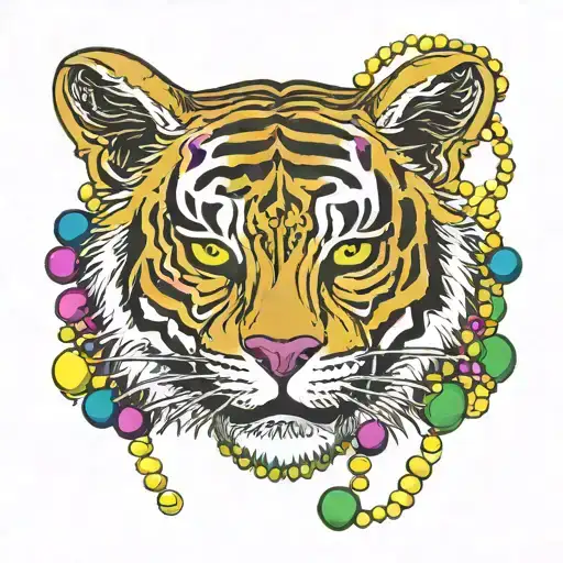 tiger Mardi Gras mask beads wrapping tattoo design idea