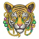 tiger Mardi Gras mask beads wrapping tattoo design idea