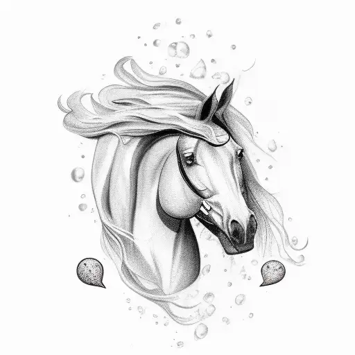 3 stars, black horse, Forrest with water, black tear drop on pretty women  tattoo design idea