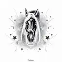3 stars, male black horse, Forrest with water, black tear drop on pretty women  tattoo design idea