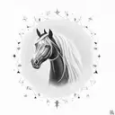 3 stars, male black horse, Forrest with water, black tear drop on pretty women  tattoo design idea