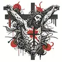 dark creepy old school crucified jesus christ black and white tattoo design idea