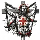 dark creepy old school crucified jesus christ black and white tattoo design idea