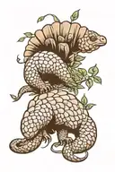 pangolin with armor on, with foliage around it  tattoo design idea