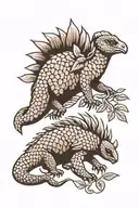 pangolin with armor on, with foliage around it  tattoo design idea