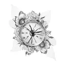 tatouage fleurale avec une horloge le signe sagittaire et l'infini Charly papillon  tattoo design idea