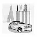 a simple linework illustration of london, digital painting, art deco, matte, car tattoo design idea