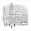 a simple linework illustration of london, digital painting, art deco, matte, car tattoo design idea