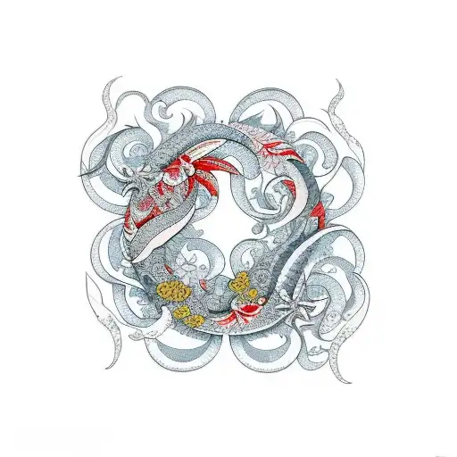 braço flores vermelhas e ondas do mar  tattoo design idea