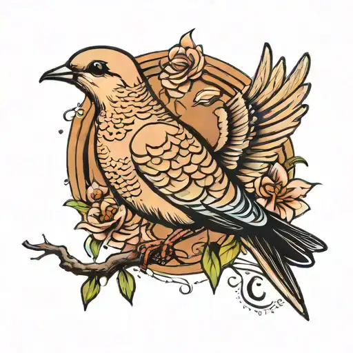 mourning dove flying tattoo design idea