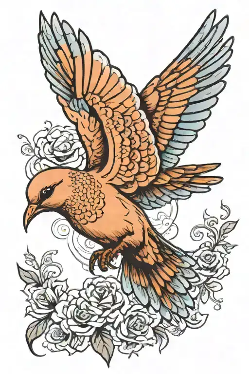 mourning dove flying tattoo design idea