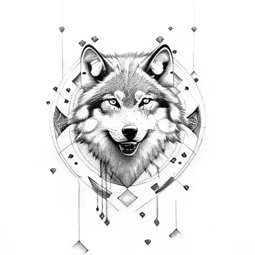 black and white wolf reflection tattoo design idea