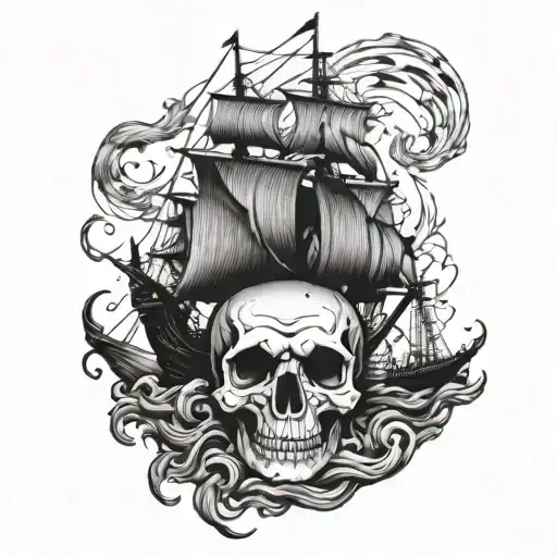 ghost ship with front skull tattoo design idea