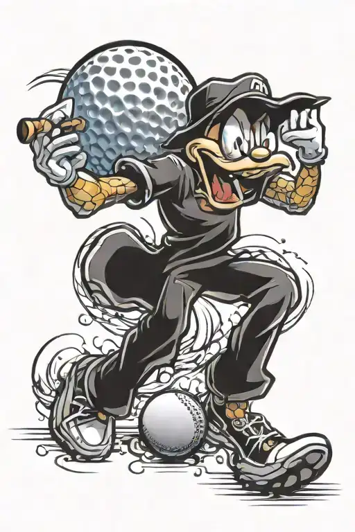 goofy golf ball morphing tattoo design idea