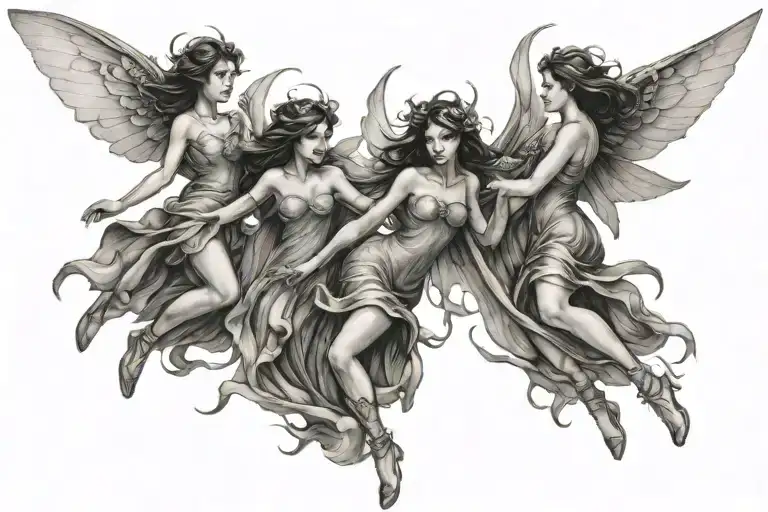 3 fairies flying tattoo design idea