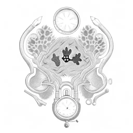 A blackwork design of a veterinary stethoscope surrounded by animal paw prints tattoo design idea