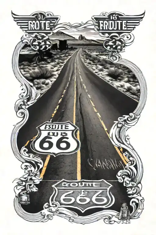 Route 66 road winding  tattoo design idea