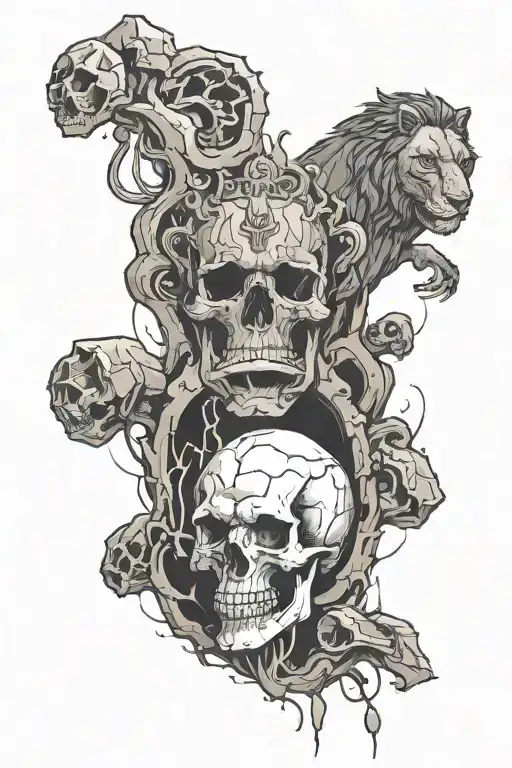 I would do like a paw of a lion and bear and the skull of Goliath with the fracture from the rock but idk  tattoo design idea