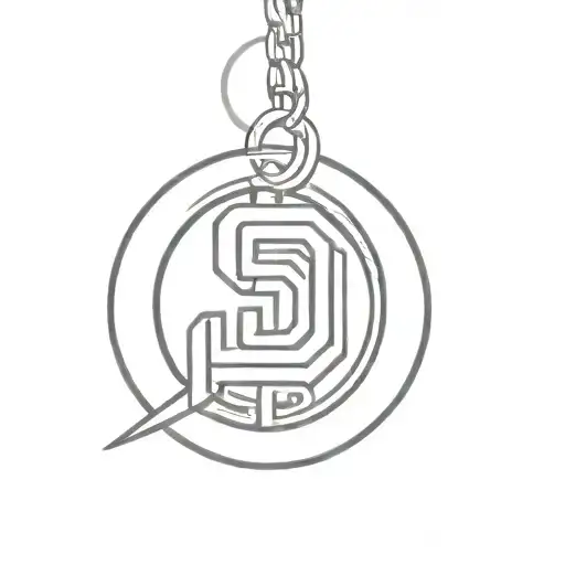 Camo San Diego Padres logo with a dogtag hanging off of it tattoo design idea