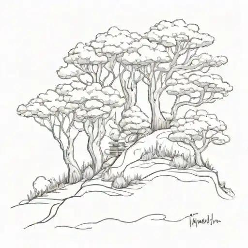 trees on a hilltop tattoo design idea