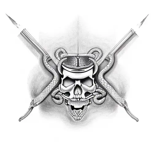 Snake revolver and Skull tattoo design idea