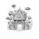 magic portal with mushroons tattoo design idea