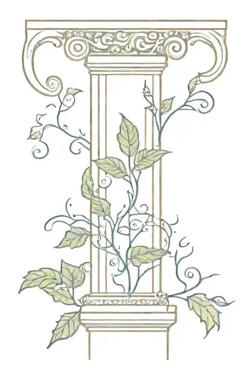  ionic greek column with ivy vines wrapping tattoo design idea
