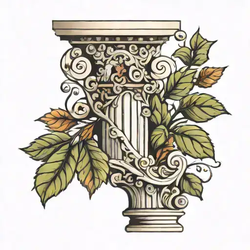 ionic greek column with ivy vines   tattoo design idea