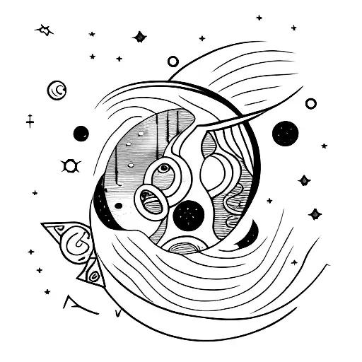 moon in front with Pisces constellation behind tattoo design idea