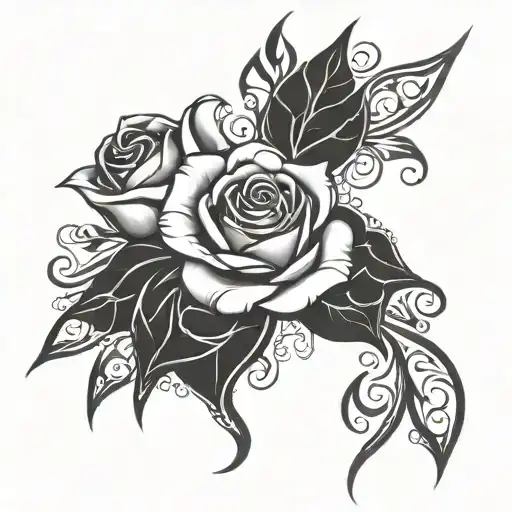 tribal with roses growing tattoo design idea