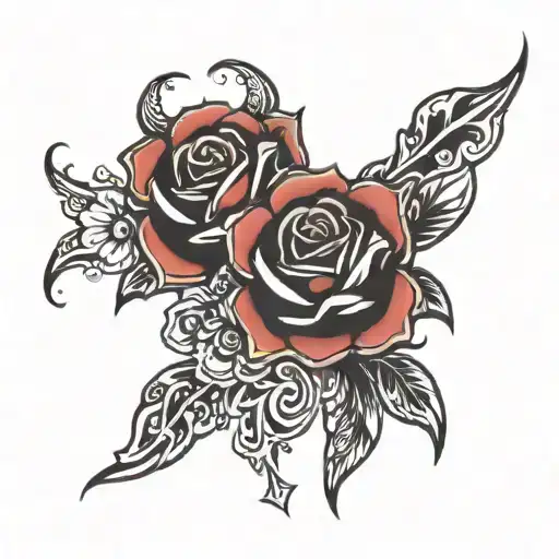 tribal with roses growing tattoo design idea