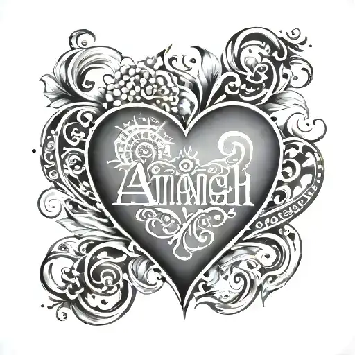 A heart shape can be created with the names "Anagha" and "Ayansh" forming the outline or wrapped around it.  tattoo design idea