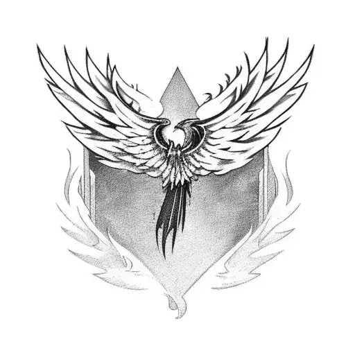 phoenix wings with cedar tree and special forces dagger tattoo design idea