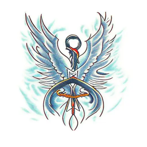 phoenix wings with cedar tree and special forces dagger tattoo design idea