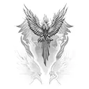 phoenix wings with cedar tree and special forces dagger tattoo design idea