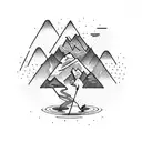 Discgolf player throwing a disc with mountains in the background tattoo design idea