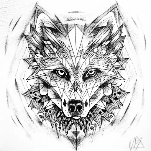wolf wearing skull tattoo design idea