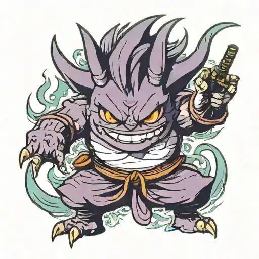 Gengar yokai samurai warrior tattoo design idea