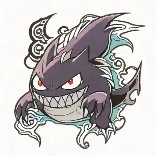 gengar pokemon yokai wisdom surrounded tattoo design idea