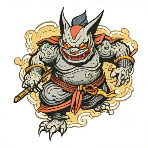 Gengar yokai samurai warrior tattoo design idea